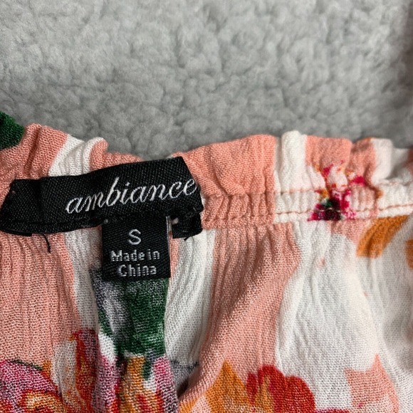 Womens Floral Boho Top Cropped Balloon Sleeve Size S Colorful Peasant Pink Rayon - Picture 2 of 8